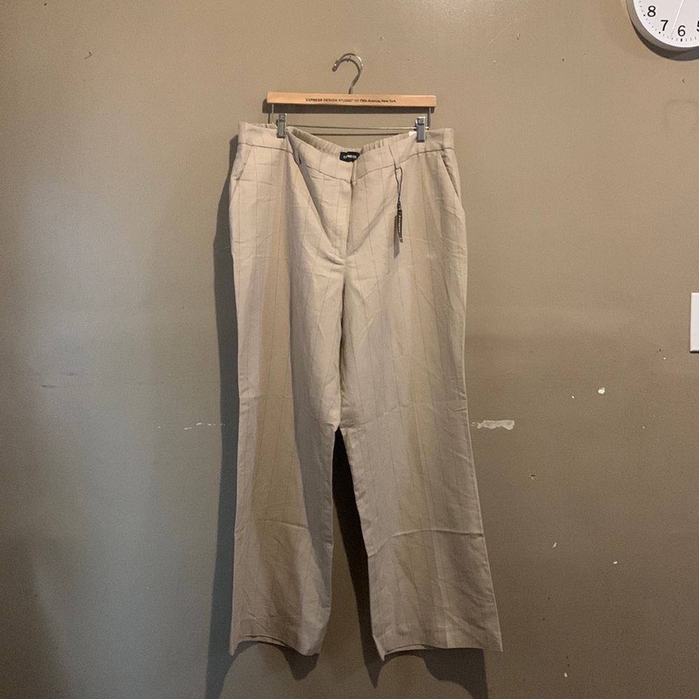 Express High Rise Trouser Khaki with Black pinstripes